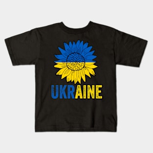 Ukraine Flag Sunflower Vintage  Ukrainian Support Lover Kids T-Shirt